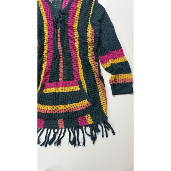 Torrid | Open Stitch Colorful Striped Knit Sweater with Fringe Cover Up Tropical - Picture 2 of 4